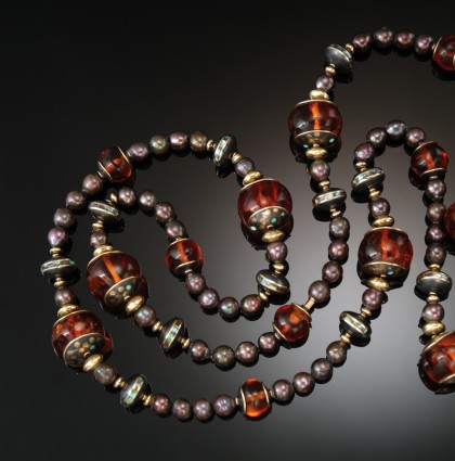 Black Pearl & Amber Necklace